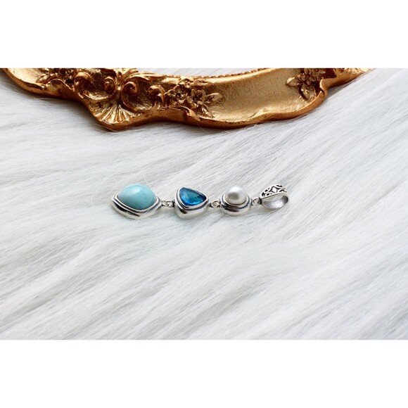 Larimar Gemstone Necklace, Sterling Silver Gemstone Necklace, Pearl Necklace - Picture 3 of 4